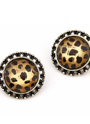 Женские круглые серьги леопардовый медальон s110319