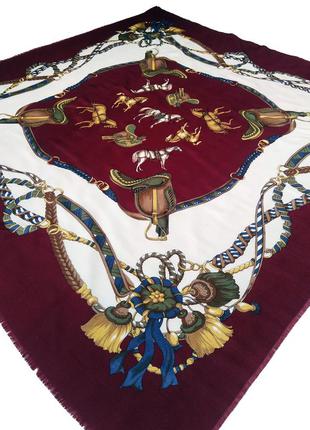 Винтажный бордовый платок с лошадьми в стиле hermes большой (1...