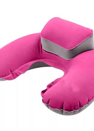 Подушка надувная для шеи розовая