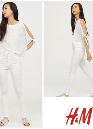 Фирменные белые базовые джинсы скини стрейч высокая посадка ба...