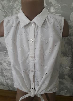 Хлопковая блуза рубашка из прошвы на 7-8 лет