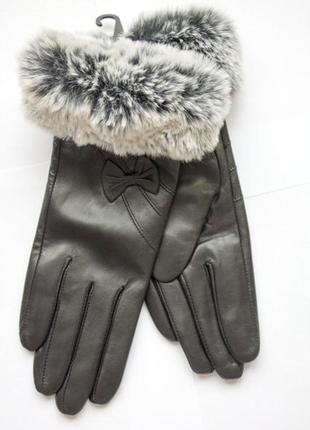 Женские качественные перчатки с мехом из кожи козы