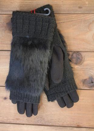 Женские зимние перчатки стрейч+вязка черные