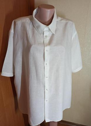 Шикарная белая рубашка сорочка из льна  на короткий рукав