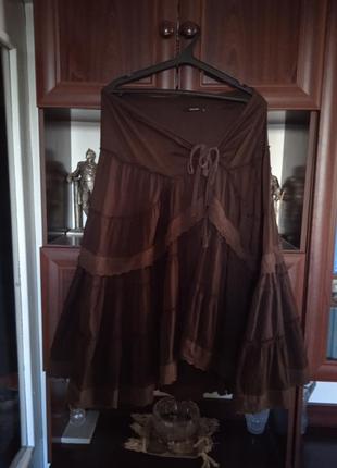 Многоярусная коричневая хлопковая юбка vero moda батал