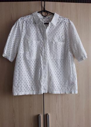 Хлопковая блуза рубашка с выбитым рисунком перфорация прошва