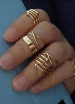 Набор колец 6 шт, кольца на пальцы и фаланги золото