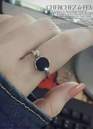 Кольцо серебро 925 покрытие, колечко с чёрной эмалью