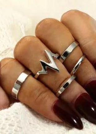 Набор колец на пальцы и фаланги 5 шт, фаланговые кольца серебро