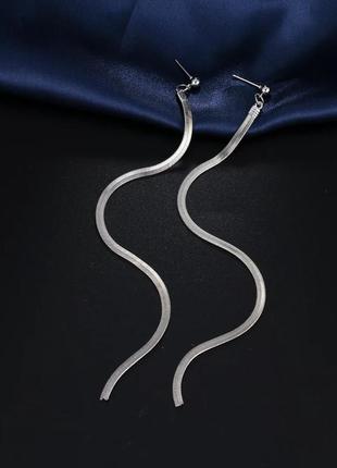Длинные висячие серьги цепочки, эффектные сережки серебро