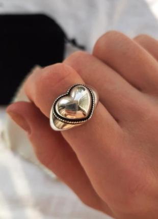 Кольцо сердце серебро 925 покрытие колечко сердечко посеребрянное
