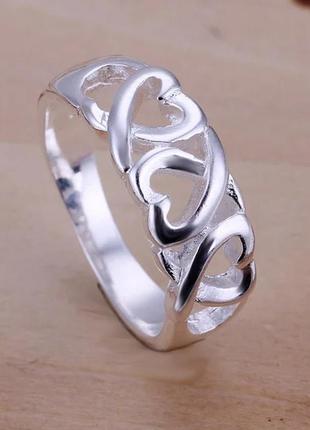 Кольцо сердечки серебро 925 покрытие колечко