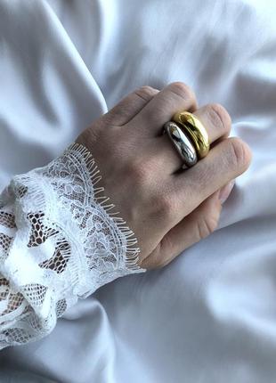 Тренд кольцо серебро золото, стильные дутые кольца