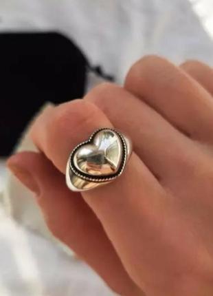 Кольцо серце серебро 925 покрытие крупое тренд колечко сердечко