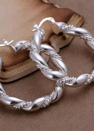 Серьги кольца плетёные серебро 925 покрытие сережки
