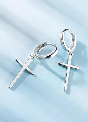 Серьги крестики покрытие серебро стильные тренд сережки крест