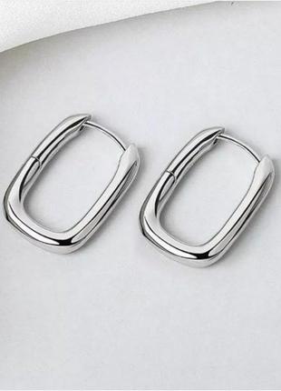 Массивные серьги серебро 925 покрытие стильные овальные сережки