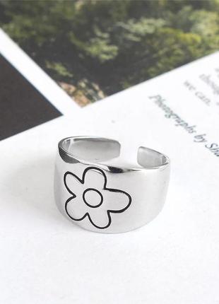 Крутое широкое кольцо цветок унисекс стильное колечко