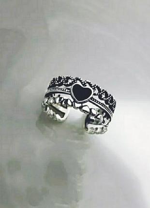 Тройное кольцо серебро 925 покрытие широкое колечко сердце