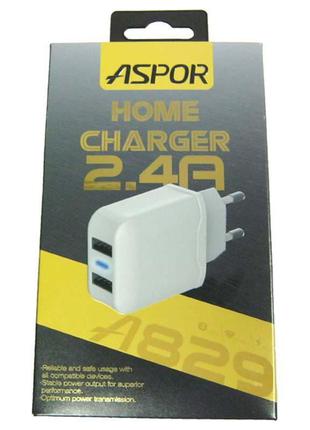 Зарядное устройство ASPOR A829 2-USB; 2,4A