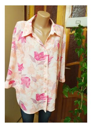 Річна жіноча блуза під шифон квітковий принт у рожевих тонах ж...