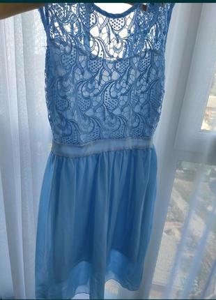 Платье нежное голубое с кружевом vicabo летнее нарядное выпускное