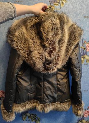 Куртка з хутром капюшоном зимова осінка жіноча 46 сіра осінн.