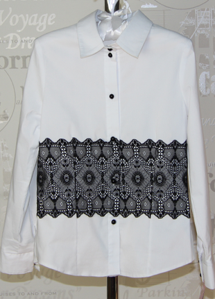 Блузка белая с черным кружевом remix польша