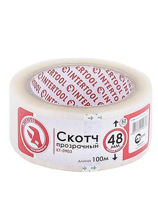 Скотч прозрачный 48мм*100м*52мкм INTERTOOL KT-0903