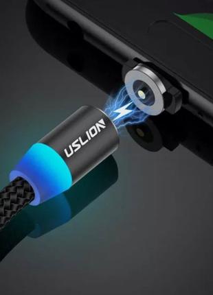Магнітний кабель USLION швидка зарядка підсвітка Type C USB см...