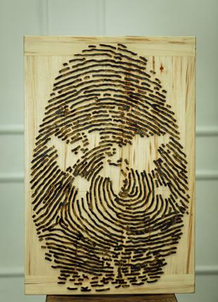 Отпечаток пальца с картой мира панно настенное деревянное