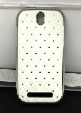 Чехол для HTC Desire SV, T326e накладка Kamni белый со стразами