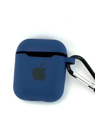 Чехол для AirPods silicone case с карабином синий