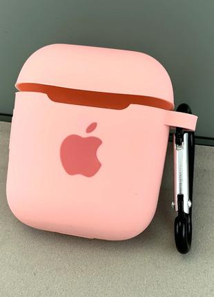 Чехол для AirPods silicone case с карабином розовый