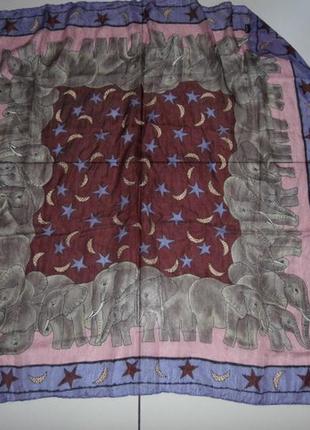 Шикарный шелковый платок принт слоны - 99х99 см