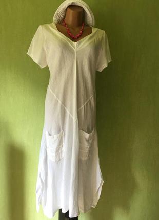 Необыкновенное белое платье льняное миди ella moda италия
