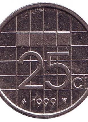 Монета 25 центов. 1999 год, Нидерланды.