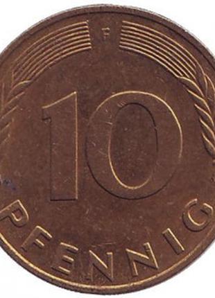 Дубовые листья. Монета 10 пфеннигов. 1991 год (F), ФРГ.(Г)