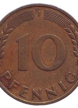 Дубовые листья. Монета 10 пфеннигов. 1950 год (J), ФРГ.(Г)
