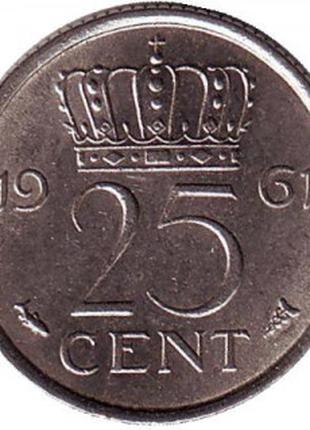 Монета 25 центов. 1961 год, Нидерланды.