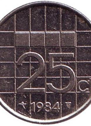 Монета 25 центов. 1985 год, Нидерланды.