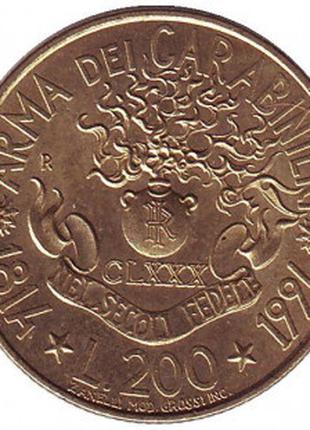 180 лет карабинерам. Монета 200 лир. 1994 год, Италия..(АМ)