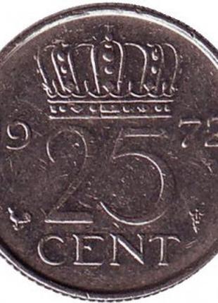 Монета 25 центов. 1972 год, Нидерланды.