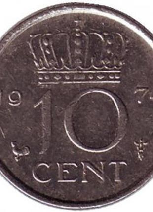 Монета 10 центов. 1974 год, Нидерланды.