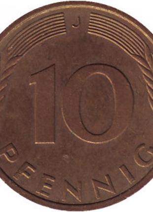 Дубовые листья. Монета 10 пфеннигов. 1948-89 год (J), ФРГ..(Г)