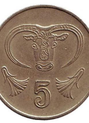 Бык. Монета 5 центов. 1983,91,92,98,01 год, Кипр.(Г)