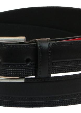 Мужской кожаный ремень под брюки Skipper 1001-35 черный 3,5 см