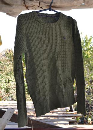 Джемпер свитер хакки болотный с косичкой поло