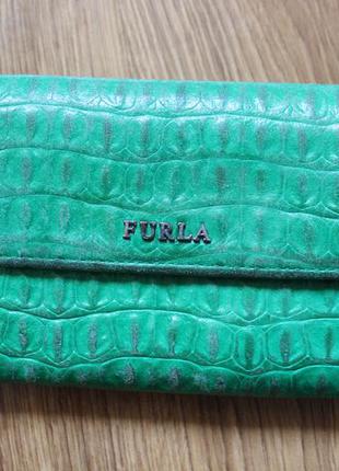 Кожаный кошелек furla green genuine leather wallet