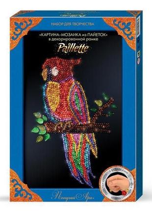 Картина мозаика Paillette Попугай в декорированной рамочке Пм-...